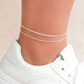 Summer Rhinestone Decor Double Layer Silver Chain Anklet Beach Foot
